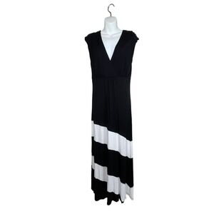 INC Maxi Dress L White Color Block‎ Jersey Surplice V-Neck Sleeveless Boho